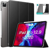 MoKo Case Fit iPad Pro 12.9 Inch 2020 (4th Gen) 2018 (3rd Gen), [Support Apple 2nd Pencil Charging] Slim Lightweight Translucent Back Shell Protective Smart Cover, Auto Wake/Sleep,Black
