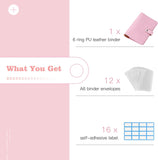 MoKo Budget Binder with Zipper Envelopes,A6 Binder Notebook,6-Ring Loose-Leaf PU Leather Binder Cover Folder Budget Planner with 12-Pack Clear Cash Envelopes Pockets & Label Stickers, Peach Pink