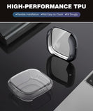 MoKo 3-PACK Screen Protector Case Compatible with Fitbit Versa 3/Sense, TPU Plated Bumper Shell Full Cover Protective Case with TPU Screen Protector, Black/Gray/Clear