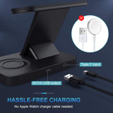 MoKo 3 in 1 Wireless Charger Fast Charging Station Dock Compatible iPhone 13/12/11 Pro Max SE/XS/XR/X Samsung Galaxy, Apple Watch SE/6/5/4/3/2,Airpods Pro/2, Galaxy Bud+(QC European Adapter)