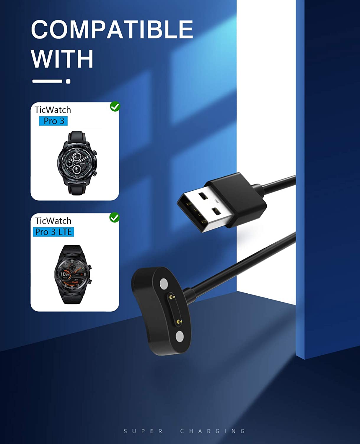 MoKo 2Pack Charger Compatible with TicWatch Pro Ultra GPS/Pro