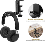 MoKo Headphone Stand, Universal Aluminum Headphone Foldable Hanger Adjustable Headset Stand Clamp Mount Desk Hook Holder for All Headphone Sizes, Sennheiser, Audio-Technica, PS5 Gaming Headset- Black