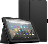 MoKo Case Fits Kindle Fire HD 8 & 8 Plus Tablet (10th Generation, 2020 Release), Slim Folding Stand Cover with Auto Wake/Sleep - Black & White Magnolia