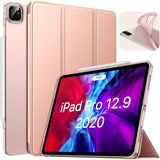 MoKo Case Fit iPad Pro 12.9 4th Generation 2020 & 2018 [Support Apple Pencil 2 Charging] Case with Stand, Soft TPU Translucent Frosted Back Cover Slim Smart Shell, Auto Wake/Sleep - Rose Gold