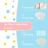 MoKo A6 Budget Binder Notebook,Glittering Quicksand Spangles Binder Cover, Clear PVC Looseleaf Folder with 12 Zipper Pockets & Blank Papers, 16 Sticky Labels for School Office, Colorful Stars