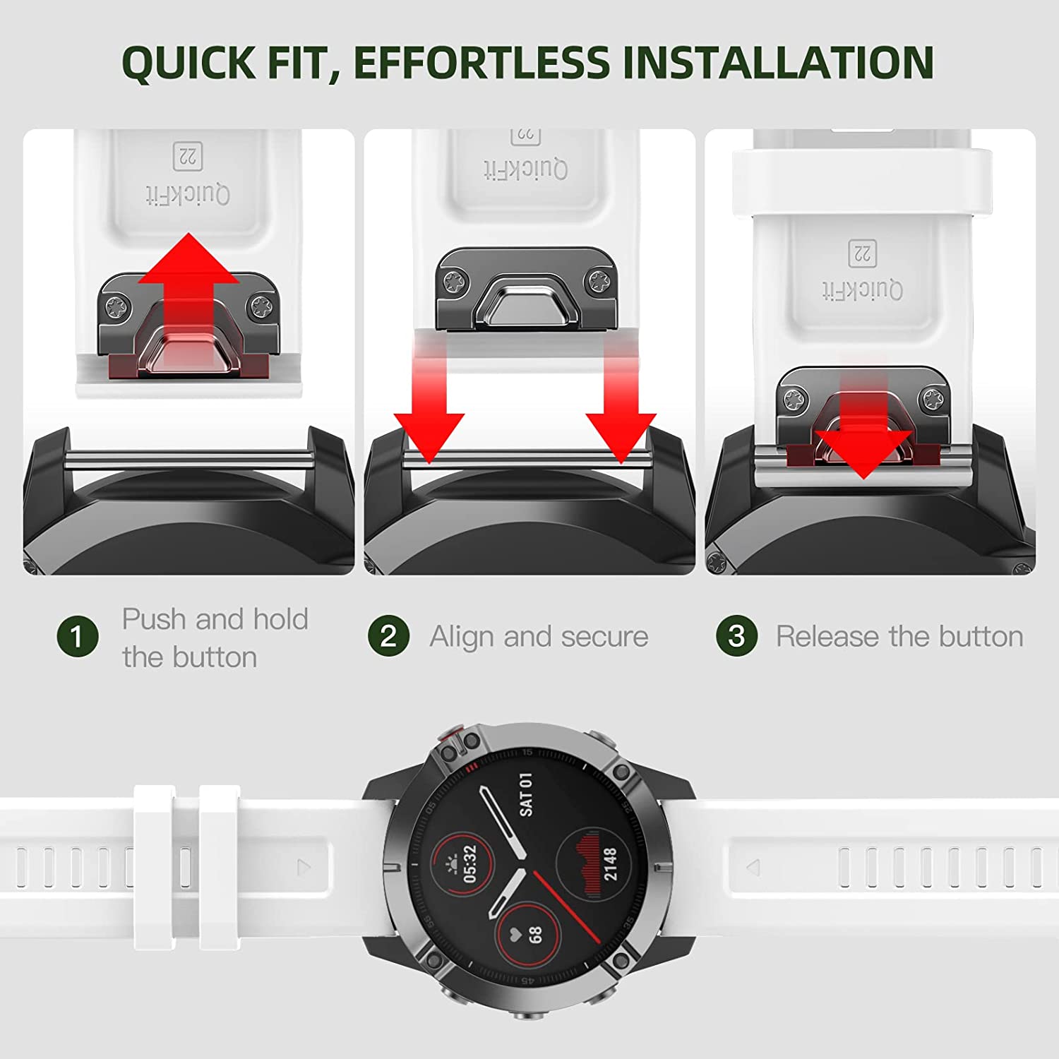 Correa Garmin Fenix 7 De Silicona Suave - Cierre Rápido Acero Inoxidable, 14 Colores