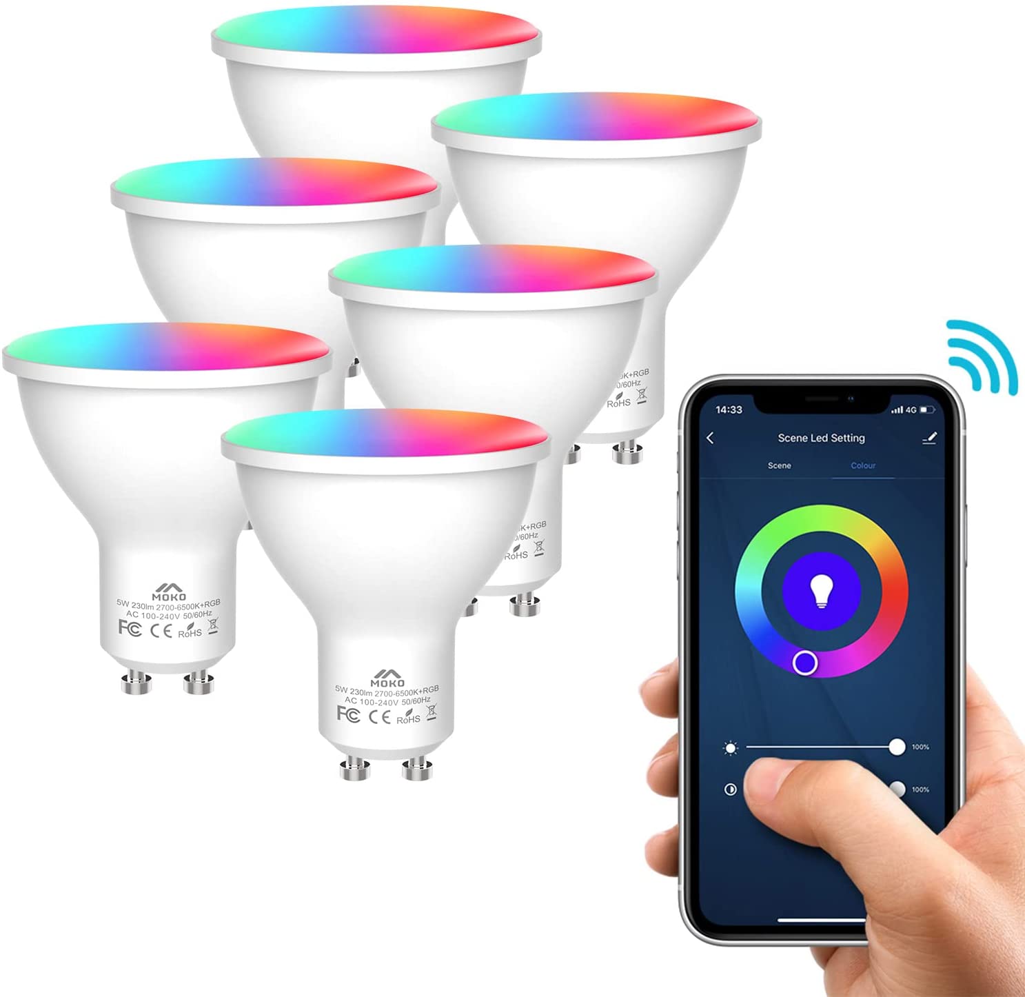 MoKo Smart WiFi LED Spot Light Bulb 5W GU10 Dimmable Spotlight RGB C Mokodirect