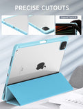 MoKo Case Fit New iPad Pro 12.9 Inch Case 2021/2020/2018 (5th/4th/3rd Gen) with Pencil Holder, Soft TPU Frame Hard PC Clear Transparent Back Shell for iPad Pro 12.9-inch, Auto Wake/Sleep, Daisy Blue