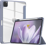 MoKo Case Fit New iPad Pro 12.9 Inch Case 2021/2020/2018 (5th/4th/3rd Gen) with Pencil Holder, Soft TPU Frame Hard PC Clear Transparent Back Shell for iPad Pro 12.9-inch, Auto Wake/Sleep, Daisy Blue