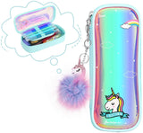 MoKo Pencil Case for Girls, Students Cute Pen Pencil Pouch Holder Desk Organizer with Double Zippers and Key Chains for Middle High School Office College Student Women Adult Teen - Blue