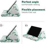 MoKo Tablet Pillow Stand, Soft Bed Pillow Holder Xmas Gift for up to 11" Pad, Fits iPad 10.2"(9th Gen), New iPad Mini 6 8.3" Air 4/3, iPad Pro 11/10.5/9.7, Mini 5 4, Galaxy Tab S6/S7 11", Print Green