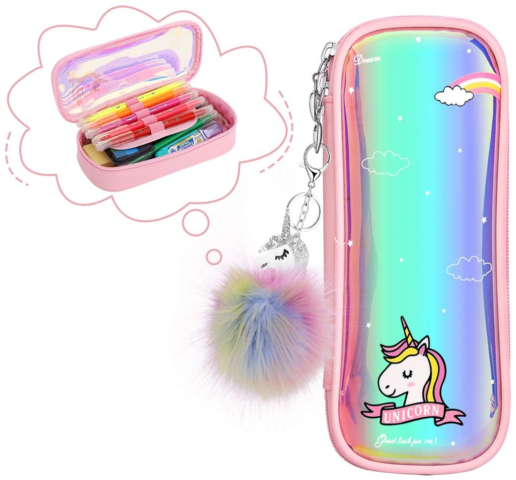 MoKo Unicorn Pencil Case - Large Capacity, 3 Layers, Water-Resistant EVA, Cute Pattern For Kids & Students