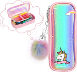 MoKo Pencil Case for Girls, Students Cute Pen Pencil Pouch Holder Desk Organizer with Double Zippers and Key Chains for Middle High School Office College Student Women Adult Teen - Blue