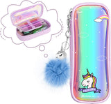 MoKo Pencil Case for Girls, Students Cute Pen Pencil Pouch Holder Desk Organizer with Double Zippers and Key Chains for Middle High School Office College Student Women Adult Teen - Blue