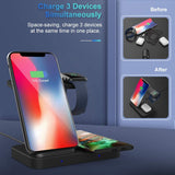 MoKo 3 in 1 Wireless Charger Fast Charging Station Dock Compatible iPhone 13/12/11 Pro Max SE/XS/XR/X Samsung Galaxy, Apple Watch SE/6/5/4/3/2,Airpods Pro/2, Galaxy Bud+(QC European Adapter)