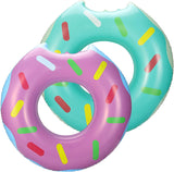 MoKo Inflatable Pool Floats for Kids, 2 Pack Swim Rings Durable PVC Swimming Tube Water Fun Tube Summer Pool Float Ring Donut Cartoon Painting Beach Pool Party Toys for Adults
