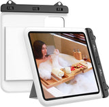 MoKo Waterproof Tablet Case Compatible with Fire HD 10, iPad 9, iPad Air 5 10.9/4/3/2, iPad Pro 11, iPad 10.2, Galaxy Tab S6/S7, Tab A 10.1, Stand Holder Dry Bag for Bathroom Kitchen Stand Pouch