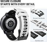 MoKo Watch Band Compatible with Garmin Vivoactive 3/Venu/Venu Sq/Forerunner 245/645/55/Galaxy Watch 4/4 Classic/3 41mm/Active/Active 2, Soft Silicone Replacement Sport Strap, White & Black