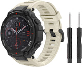 MoKo Sport Strap Compatible with Huami Amazfit T-Rex/T-Rex Pro, Soft Silicone Watch Band Adjustable Wristband Replacement Watchband with Tools, Beige