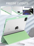 MoKo Case Fit New iPad Pro 11 Inch Case 2021 (3rd Gen)/iPad Pro 11 2020/2018 with Pencil Holder, Soft TPU Frame Hard PC Clear Transparent Back Shell Smart Cover, Auto Wake/Sleep, Green