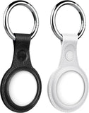 MoKo Key Ring Case for AirTag Finder 2021, 2-Pack Anti-Lost Air Tag Case with Keychain, Leather Pattern TPU Cover for AirTag Tracker Holder for Pets, Keys, Backpacks Black & White