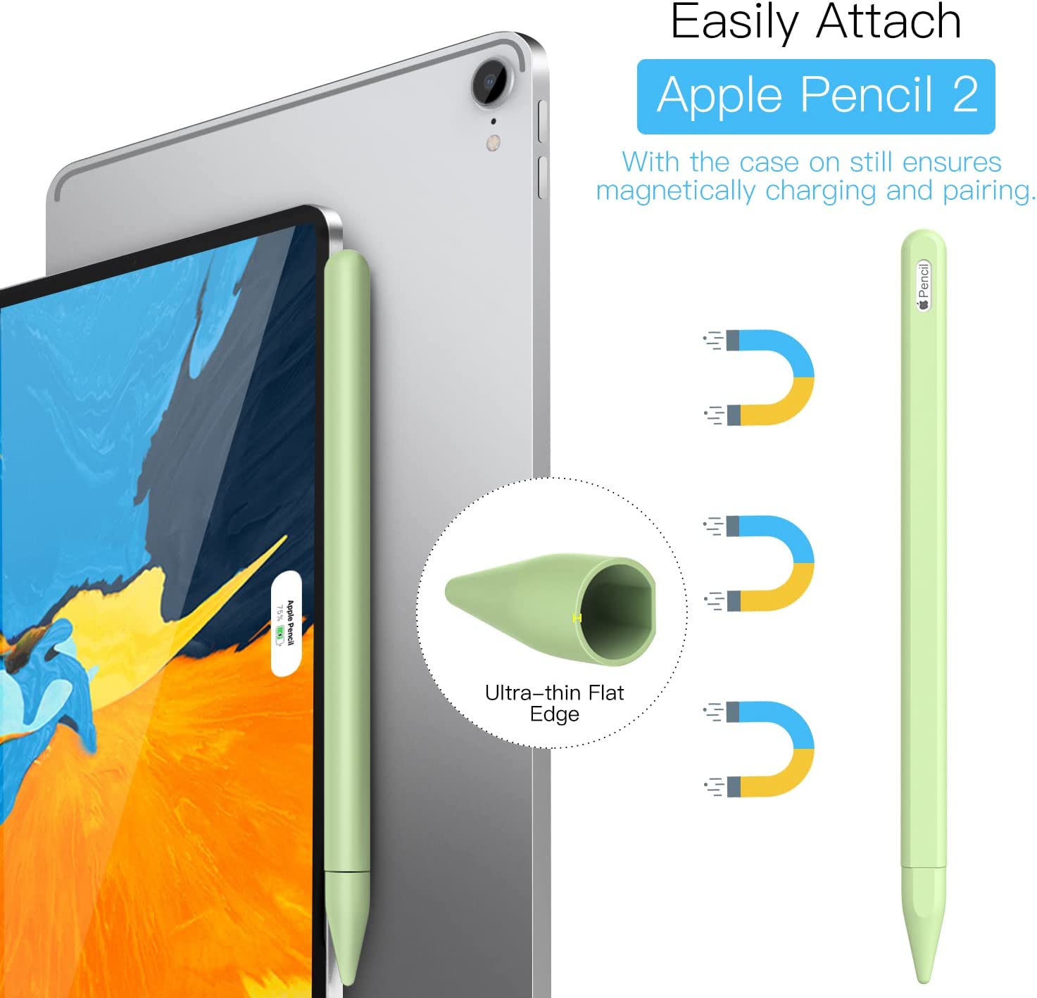 MoKo Pencil Case Compatible with Apple Pencil 2nd Gen, [2 Pieces] Silicone Pencil Holder Sleeve and Nib Cover Fit iPad Mini 6 2021/ iPad Air 4 Gen 2020/ iPad Pro 11/ Pro 12.9 2021/2020, Green