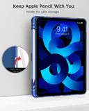 MoKo Case Fit iPad Air 5th/4th Generation 10.9 Inch 2022/2020 with Pencil Holder, [Support Touch ID and iPad 2nd Pencil Charging/Pair], Trifold Stand Smart Case Soft TPU Back, Navy Blue