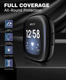 MoKo 3-PACK Screen Protector Case Compatible with Fitbit Versa 3/Sense, TPU Plated Bumper Shell Full Cover Protective Case with TPU Screen Protector, Black/Gray/Clear