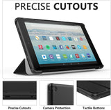 MoKo Case Fits Kindle Fire 7 Tablet (9th Generation, 2019 Release), PU Leather Trifold Stand Cover Frosted Clear Backshell with Auto Wake/Sleep - Black
