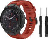 MoKo Sport Strap Compatible with Huami Amazfit T-Rex/T-Rex Pro, Soft Silicone Watch Band Adjustable Wristband Replacement Watchband with Tools, Red