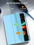 MoKo Case Fit New iPad Pro 12.9 Inch Case 2021/2020/2018 (5th/4th/3rd Gen) with Pencil Holder, Soft TPU Frame Hard PC Clear Transparent Back Shell for iPad Pro 12.9-inch, Auto Wake/Sleep, Daisy Blue
