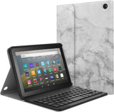 MoKo Keyboard Case Fits All-New Kindle Fire HD 8 Tablet and Fire HD 8 Plus Tablet (10th Generation, 2020 Release), Wireless Keyboard Cover Shell with Auto Wake/Sleep - White Marble