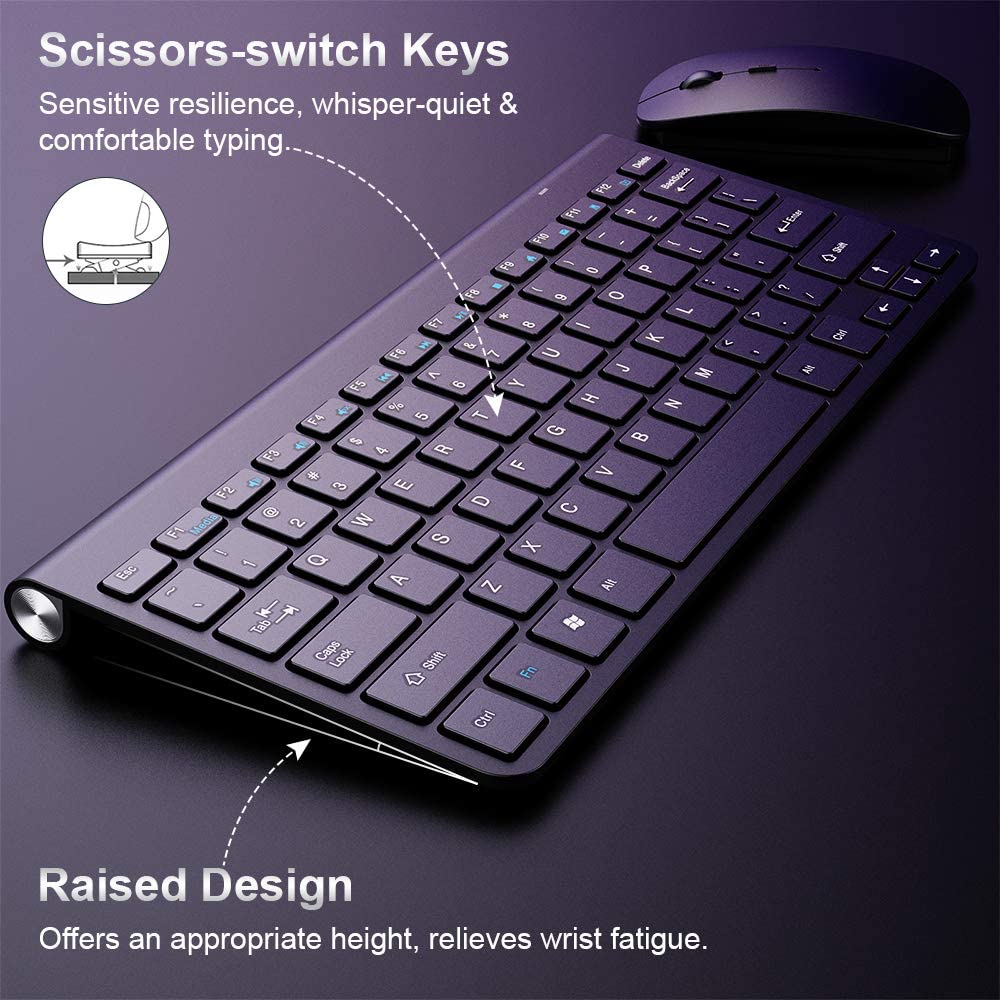 MoKo Wireless Keyboard and Mouse Combo, 2.4G Ultra-Thin Mini Keyboard ...