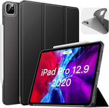 MoKo Case Fit iPad Pro 12.9 4th Generation 2020 & 2018 [Support Apple Pencil 2 Charging] Case with Stand, Soft TPU Translucent Frosted Back Cover Slim Smart Shell, Auto Wake/Sleep - Rose Gold