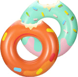 MoKo Inflatable Pool Floats for Kids, 2 Pack Swim Rings Durable PVC Swimming Tube Water Fun Tube Summer Pool Float Ring Donut Cartoon Painting Beach Pool Party Toys for Adults