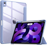 MoKo Case Fit iPad Air 5th/4th Generation 10.9 Inch 2022/2020 with Pencil Holder, [Support 2nd Gen Pencil Charging & Touch ID] Shockproof Frame with Clear Transparent Back,Auto Wake/Sleep,Lavender