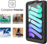 MoKo Case Compatible with Apple New iPad Mini 6th Generation 8.3-inch 2021, Waterproof Case with Built-in Screen Protector Clear Full-Body Protective Case Shockproof Bumper Submersible, Black