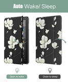 MoKo Case Fits Kindle Fire HD 8 & 8 Plus Tablet (10th Generation, 2020 Release), Smart Shell Stand Cover with Translucent Frosted Back - Black & White Magnolia