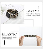 MoKo Elastic Band Compatible with Fitbit Versa 3 / Sense, Stretchy Fabric Scrunchie Bands Scrunchy Wrist Band Replacement Strap Watchband for Women Girl, L, Leopard