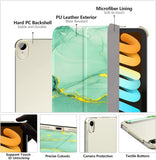MoKo Case Fit New iPad Mini 6 2021 (6th Generation, 8.3-inch) - Slim Lightweight Hard Clear Back Shell Stand Cover with Translucent Frosted Back Protector, with Auto Wake/Sleep, Marble Gold Green