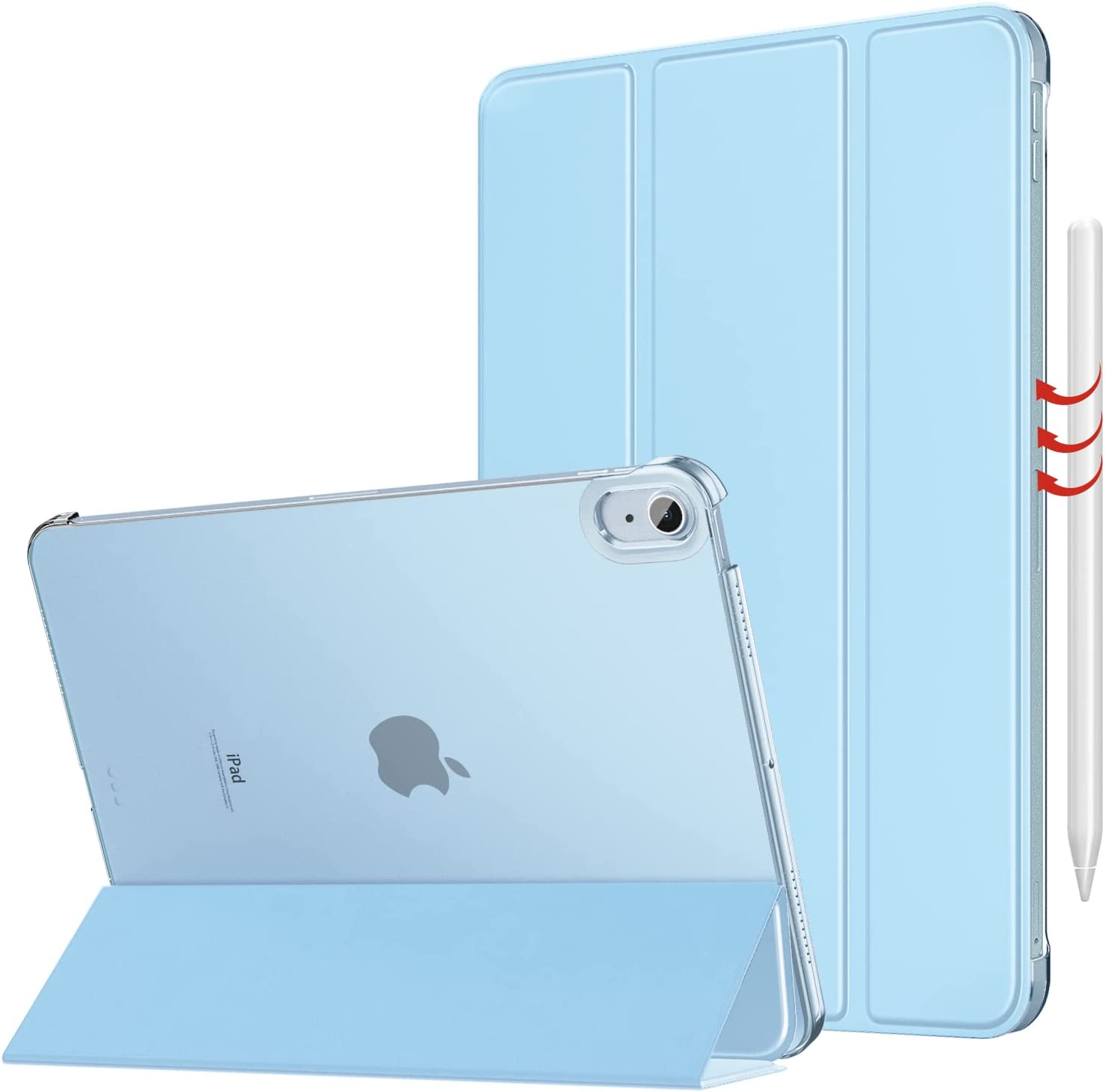 MoKo Coque pour iPad Air 5ème génération 2022/iPad Air 4ème génération 2020  10,9 pouces, support à trois volets, coque arrière rigide, 