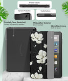 MoKo Case Fits Kindle Fire HD 8 & 8 Plus Tablet (10th Generation, 2020 Release), Smart Shell Stand Cover with Translucent Frosted Back - Black & White Magnolia