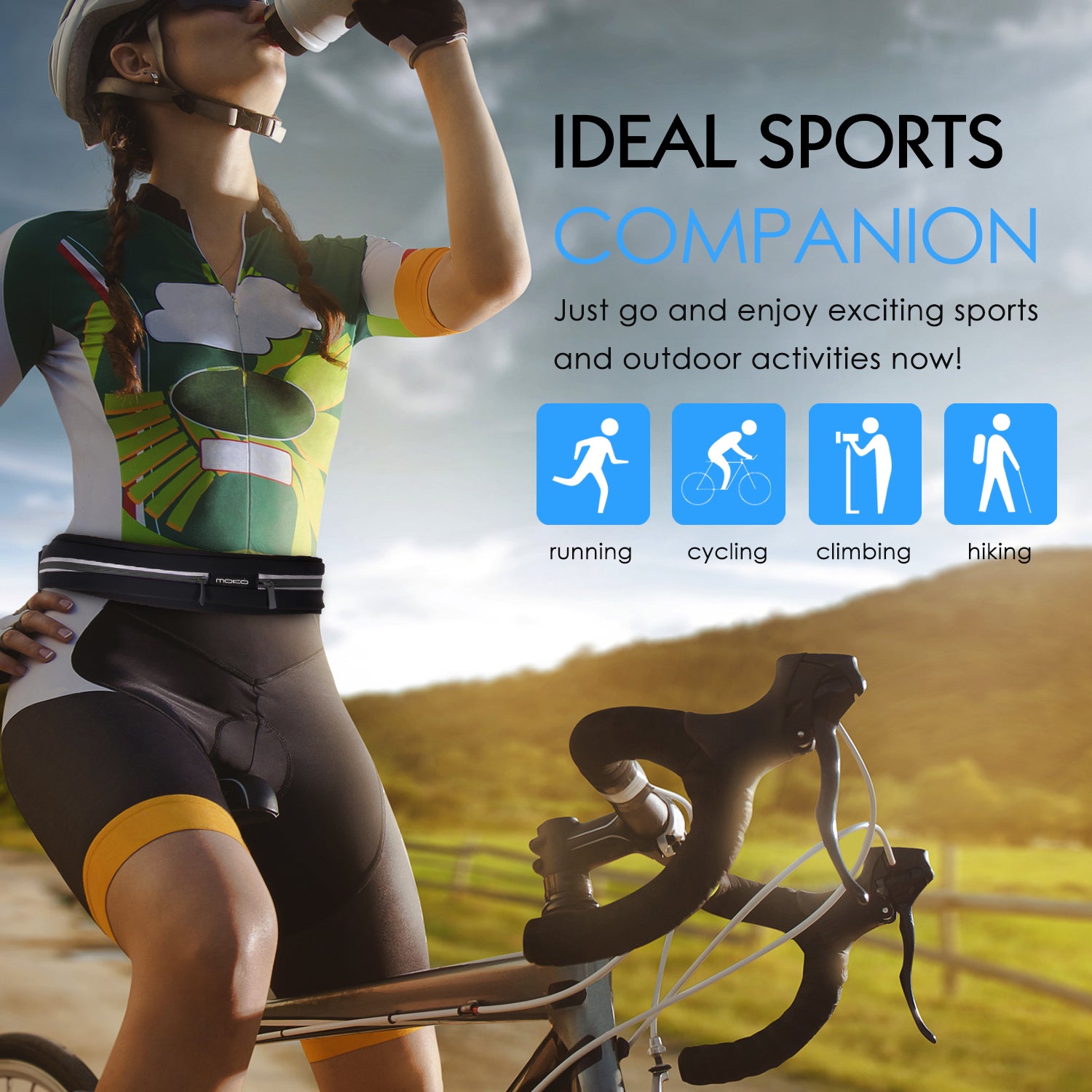 MoKo Sport Running Belt Dual Pouch Running Waist Packs Fanny Pack Reflective Running Gear Money Belt Travel Belt for iPhone 12 12 Pro 12 Mini