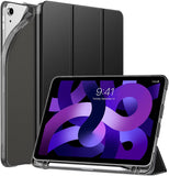 MoKo Case Fit iPad Air 5th/4th Generation 10.9 Inch 2022/2020 with Pencil Holder, [Support Touch ID and iPad 2nd Pencil Charging/Pair], Trifold Stand Smart Case Soft TPU Back, Navy Blue