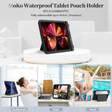 MoKo Waterproof Tablet Case Compatible with Fire HD 10, iPad 9, iPad Air 5 10.9/4/3/2, iPad Pro 11, iPad 10.2, Galaxy Tab S6/S7, Tab A 10.1, Stand Holder Dry Bag for Bathroom Kitchen Stand Pouch