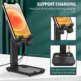 MoKo Adjustable Cell Phone Stand, Desk Phone Holder Dock Stand with Angle Height Adjustment, Fits with iPhone 13, 13 Pro, iPhone 12 iPad 9,iPad Mini 6, Air 4 3, All Smartphone Tablet(4"-13"), Black