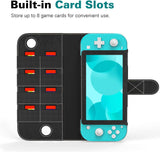 MoKo Case Compatible with Nintendo Switch Lite, PU Leather Anti-Scratch Cover with Inside Pocket, Built-in 8 Game Card Slots, Dust-Proof Protective Case Compatible with Switch Lite 2019 - Black