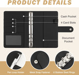 MoKo Budget Binder with 12-Pack Clear Cash Envelopes Pockets, Protective A6 Loose-Leaf PU Leather Notebook Binder Cover Folder Budgeting Planner with 12PCS Budget Sheet, Black