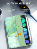 MoKo Case Fit New iPad Mini 6 Case with Pencil Holder (6th Gen 8.3 inch 2021), Soft TPU Frame Hard PC Clear Transparent Back Shell Smart Cover for iPad Mini 6 2021, Auto Wake/Sleep, Marble Gold Green