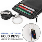 MoKo Retractable Badge Holder, 2 Pack PU Leather ID Badge Reel Clip Card Holder with Key Ring and Leather Lanyard - Black
